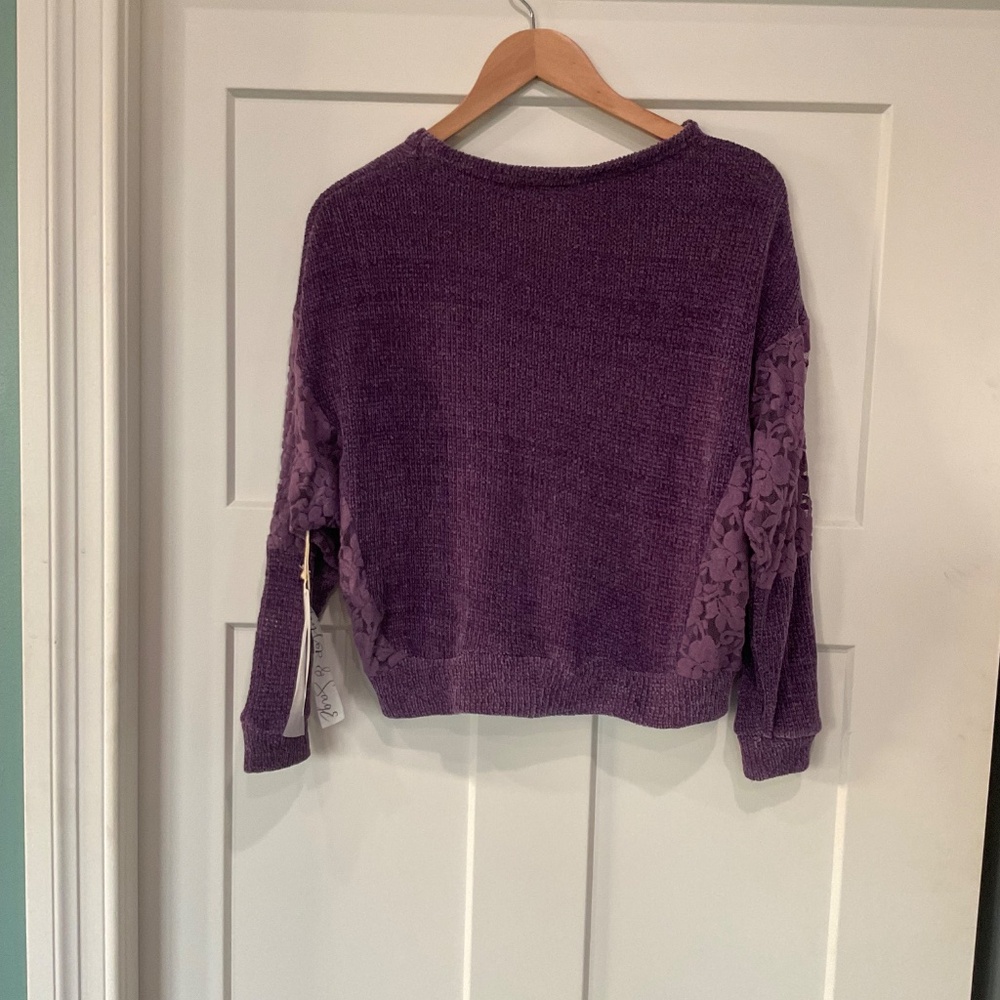 Taylor & Sage Chenille Sweater with Lace Plum Purple NWT Medium Lightweight - Picture 2 of 8